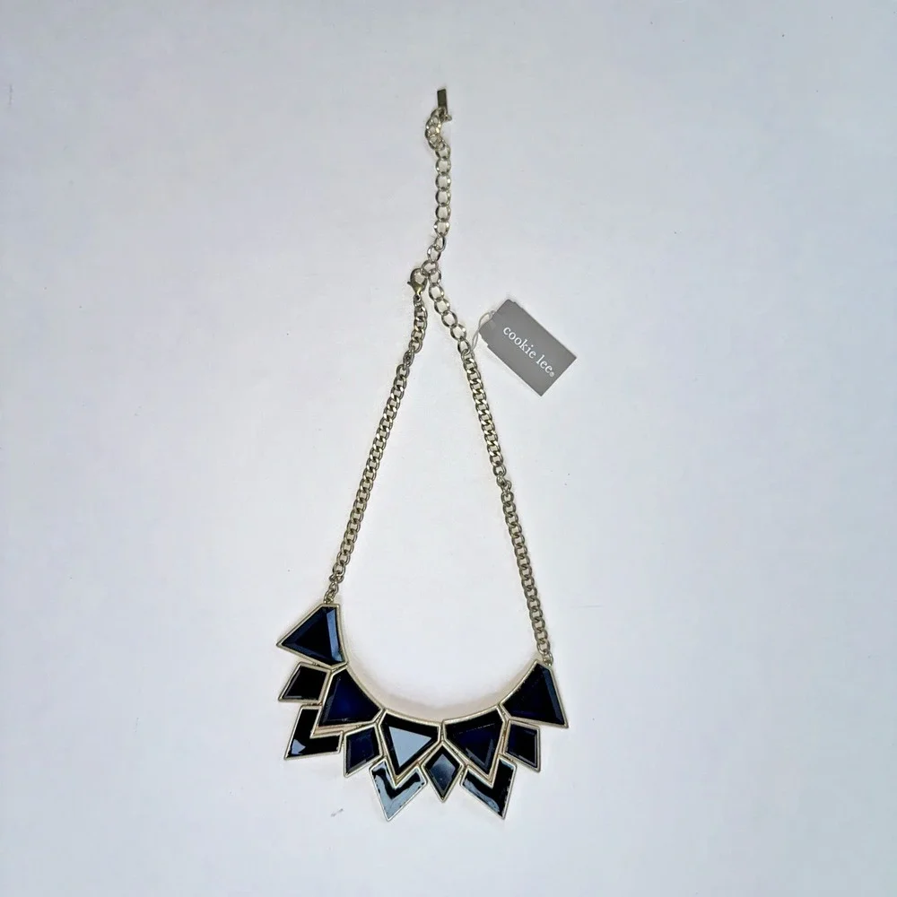 Cookie Lee Statement Necklace Women OS Black Gold NEW Geometric Bib 19067